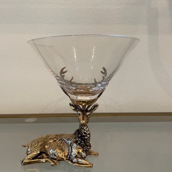Gold Stag Reindeer Martini Glasses 7.5oz Set of 2 Christmas Holiday Barware New - Picture 12 of 15